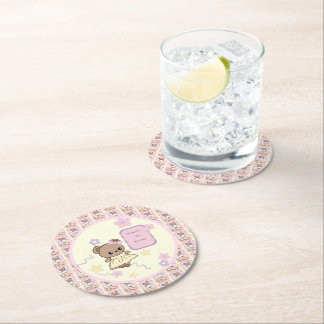 Süßer kawaii Teddybär Mädchen lustig koreanischer  Runder Pappuntersetzer