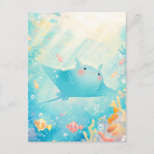 Süßer Kawaii Teufelsrochen Sonnentlicht Ozean Postkarte
