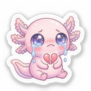 Süßer Kawaii trauriger Axolotl weint mit gebrochen Aufkleber