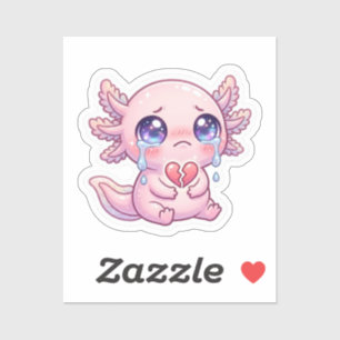 Süßer Kawaii trauriger Axolotl weint mit gebrochen Aufkleber