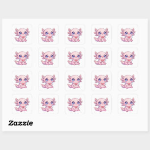 Süßer Kawaii trauriger Axolotl weint mit gebrochen Quadratischer Aufkleber