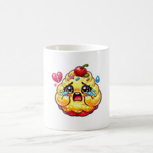 Süßer Kawaii trauriger Cupcake weint mit kaputtem  Kaffeetasse