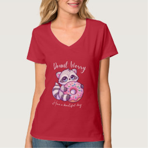 Süßer Kawaii Waschbär - Donut Worry T-Shirt
