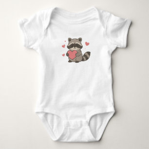 Süßer Kawaii-Waschbär hält Herz Waldtiere  Baby Strampler