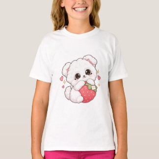 Süßer Kawaii-Welpe umarmt Erdbeere T-Shirt