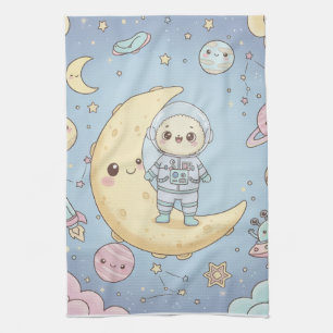 Süßer Kawaii-Weltraum - Astronaut und lächelnder M Geschirrtuch