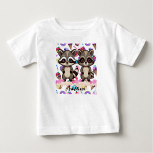 Süßer Kawaii-Zwilling Waschbär Druck Baby T-shirt
