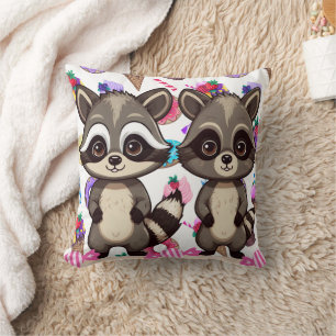 Süßer Kawaii-Zwilling Waschbär Druck  Kissen