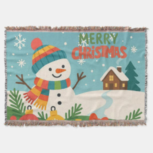 Süßer, klassischer Frohe Weihnachten Schneemann Decke