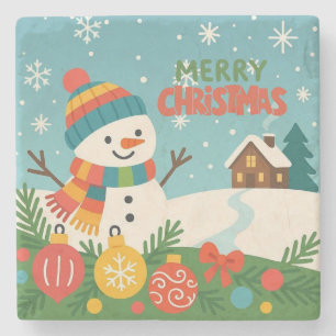 Süßer, klassischer Weihnachtsmann Schneemann Steinuntersetzer