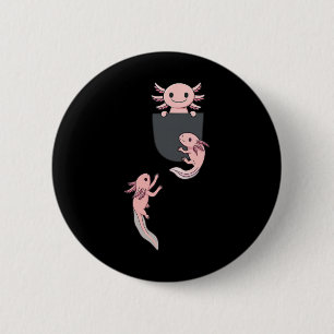 Süßer kleiner Axolotl spielt kletternd in Hosentas Button
