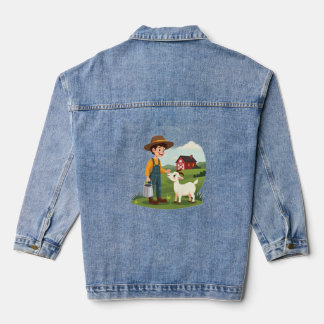 Süßer kleiner Bauernjunge Ziege Jeansjacke