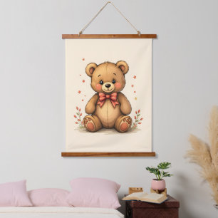 Süßer kleiner brauner Bär mit Krawatte Wandteppich Mit Holzrahmen