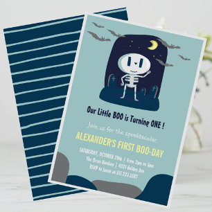 Süßer kleiner Buu-Totenkopf-Junge Halloween 1. Geb Einladung