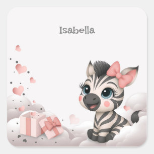 Süßer kleiner Cartoon-Zebra Quadratischer Aufkleber