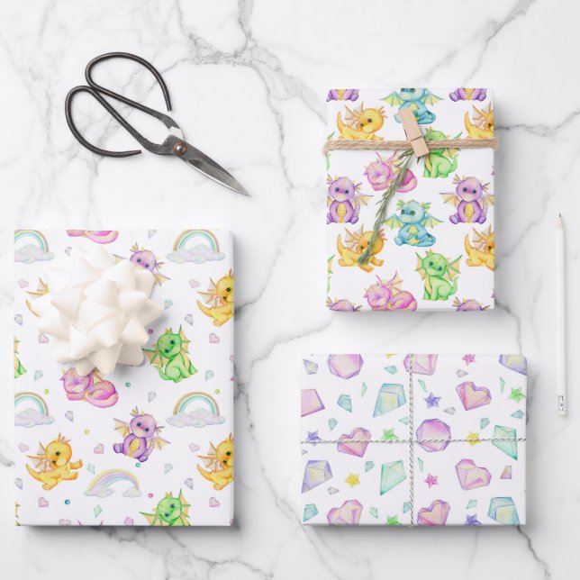 Süßer Kleiner Drache - Geschenkpapier Set (Vorderseite)