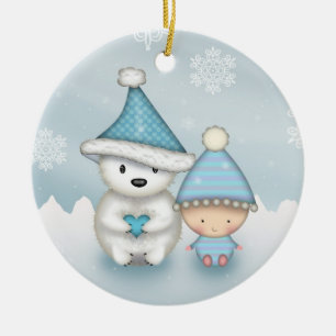 Süßer kleiner Eisbär und Baby Keramikornament
