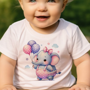 Süßer kleiner Elefant hält Luftballons zum Geburts Baby T-shirt