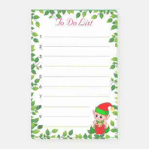 Süßer kleiner Elf & grüner Blattrahmen auf liniert Post-it Klebezettel
