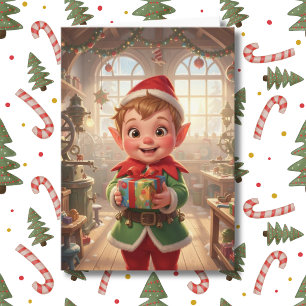Süßer kleiner Elf im personalisierten Weihnachten  Karte