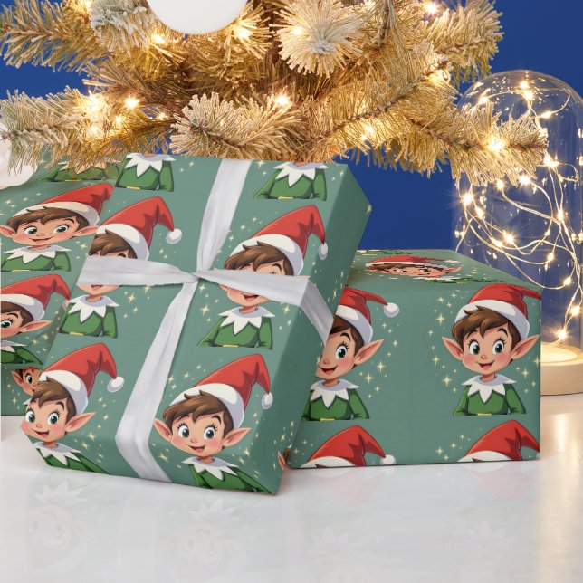 Süßer kleiner Elf mit Weihnachtsmütze Geschenkpapier (Feiertage)