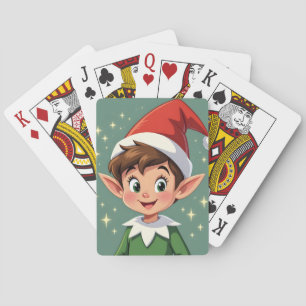Süßer kleiner Elf mit Weihnachtsmütze Spielkarten