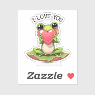 Süßer kleiner Frosch hält ein Herz Ich liebe dic Aufkleber