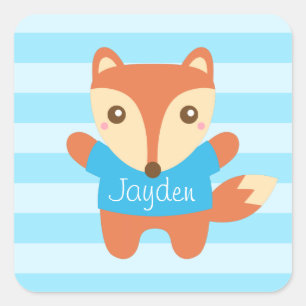 Süßer kleiner Fuchs in Blau, für Kinder Quadratischer Aufkleber