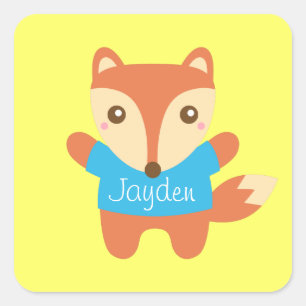 Süßer kleiner Fuchs in Blau, für Kinder Quadratischer Aufkleber