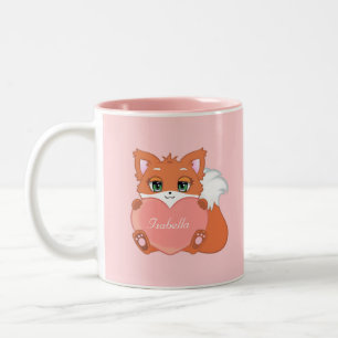 Süßer kleiner Fuchs mit einem Herz auf Rosa Zweifarbige Tasse