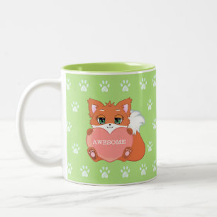 Süßer kleiner Fuchs mit Herz- und Pfotenmuster Zweifarbige Tasse