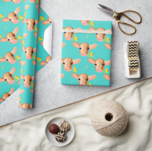 Süßer kleiner Kalbskopf mit Blume - Geschenkpapier