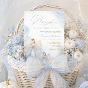 Süßer Kleiner Kürbis Herbst Blau Baby Shower Einladung