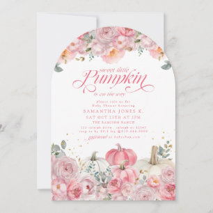 Süßer kleiner Kürbis rosa Blumen Herbst-Baby-Party Einladung