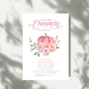 Süßer kleiner Kürbis rosa Blumen Herbst-Baby-Party Einladung