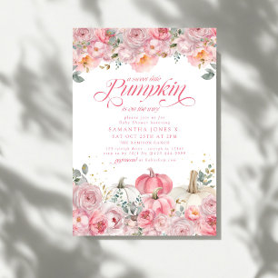 Süßer kleiner Kürbis rosa Blumen Herbst-Baby-Party Einladung