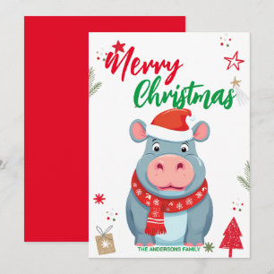 Süßer kleiner Nilpferd-Weihnachtsurlaub personalis Feiertagskarte