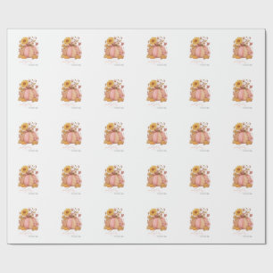 Süßer kleiner Patch-Kürbis mit Blumen ist auf dem Geschenkpapier