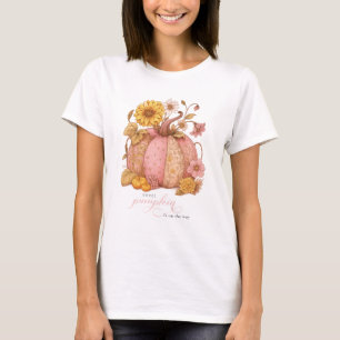 Süßer kleiner Patch-Kürbis mit Blumen ist auf dem T-Shirt