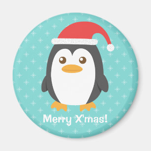 Süßer kleiner Pinguin mit Weihnachtsmannmütze Weih Magnet