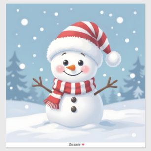 Süßer kleiner Schneemann mit Schal und Hut Aufkleber