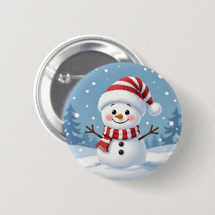 Süßer kleiner Schneemann mit Schal und Hut Button