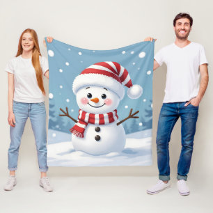 Süßer kleiner Schneemann mit Schal und Hut Fleecedecke