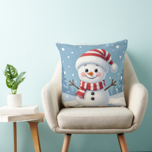 Süßer kleiner Schneemann mit Schal und Hut Kissen