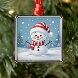 Süßer kleiner Schneemann mit Schal und Hut Ornament Aus Metall