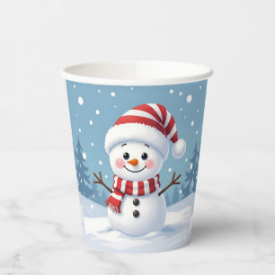 Süßer kleiner Schneemann mit Schal und Hut Pappbecher
