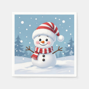 Süßer kleiner Schneemann mit Schal und Hut Serviette