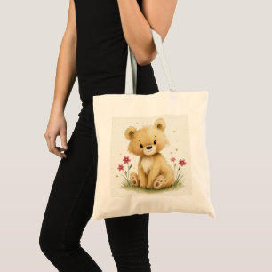 Süßer kleiner Teddy in einem sternenklaren Garten Tragetasche