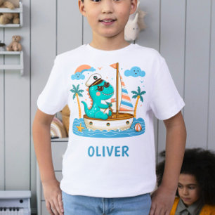 Süßer kleiner Trex Segelboot-Kapitän in nautischem T-Shirt