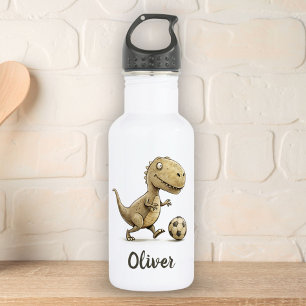 Süßer kleiner Trex spielt Fußball personalisiert Edelstahlflasche